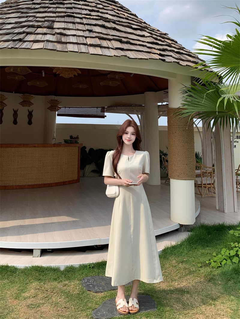 실사 빅 사이즈 여름 새로운 프랑스식 레트로 품격 미니멀리즘 디자인 센스 그는 벤 바람 드레스 상세 이미지 6