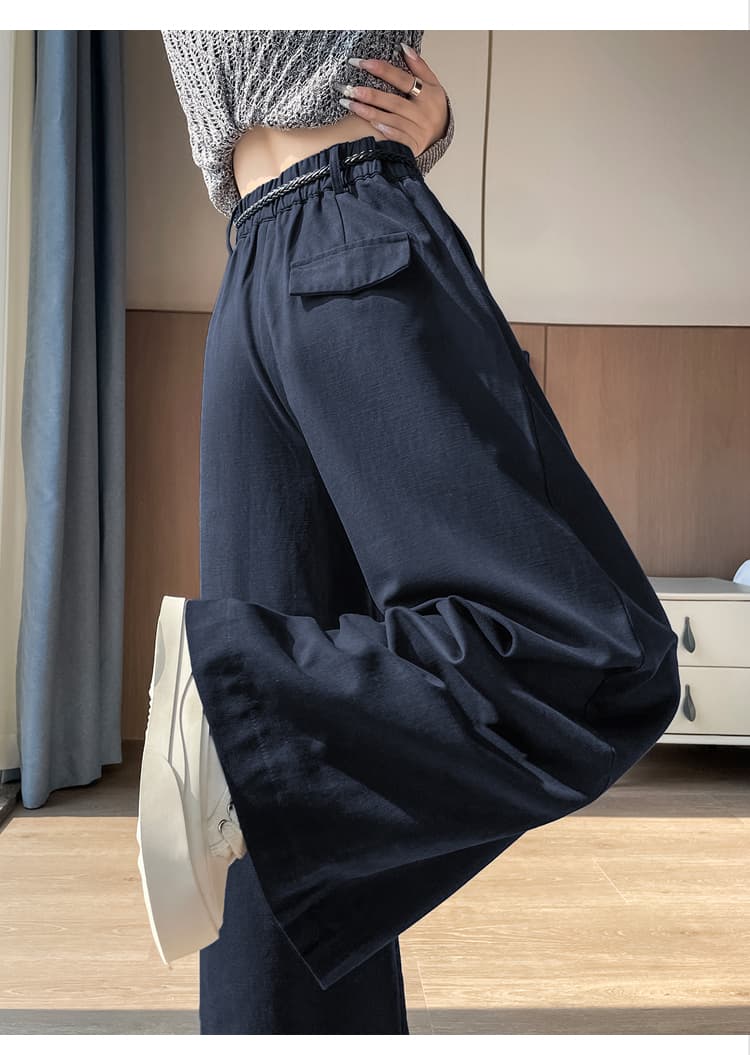 실사 이른 가을 새로운 워시 물 면 정장 스트레이트 팬츠 여성 하이웨이스트 슬림해 보이는 캐주얼 넓은 다리 길이 바지 전송되지 않음 벨트 상세 이미지 56