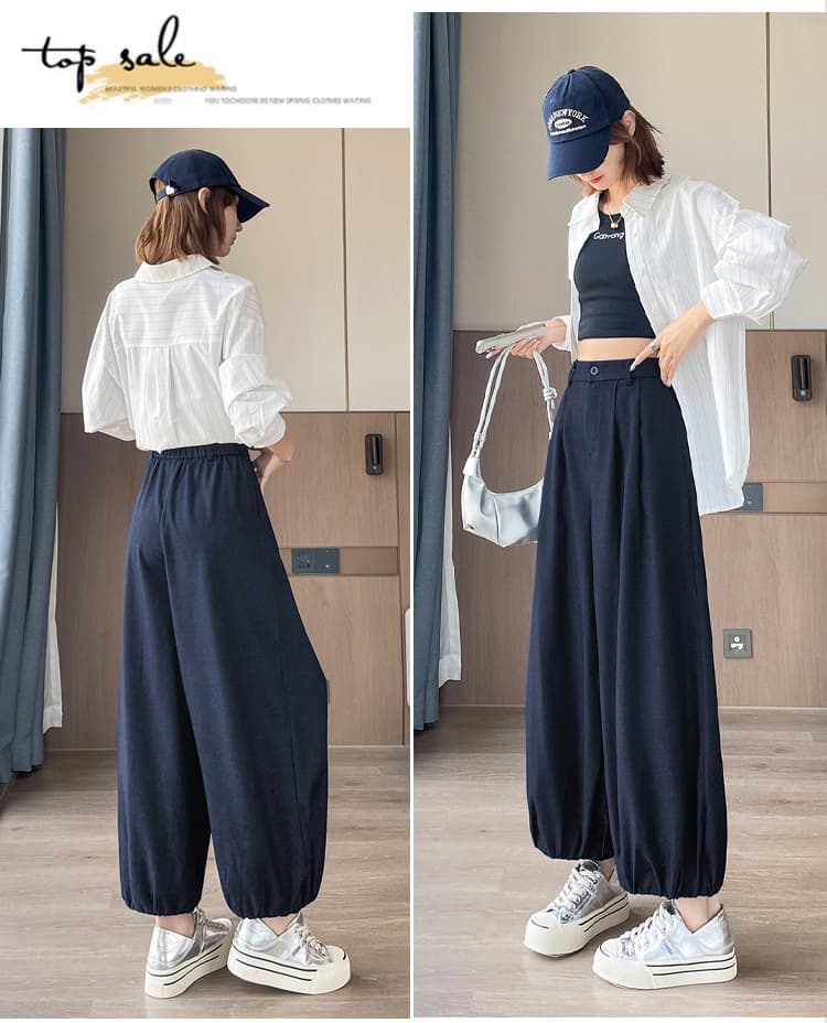 실사 이른 가을 새로운 루즈핏 슬림해 보이는 꽃밭 9 포인트 와이드 레깅스 바지 하이웨이스트 다용도 캐주얼 배기 바지 상세 이미지 26