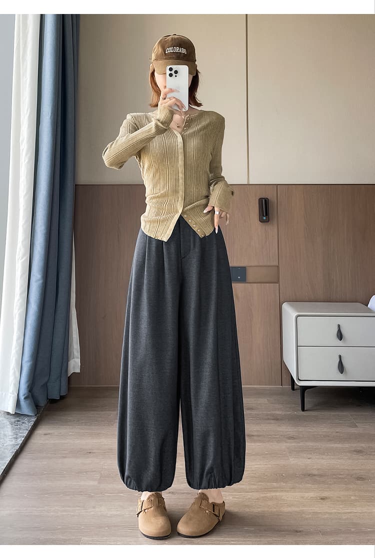 실사 이른 가을 새로운 루즈핏 슬림해 보이는 꽃밭 9 포인트 와이드 레깅스 바지 하이웨이스트 다용도 캐주얼 배기 바지 상세 이미지 35
