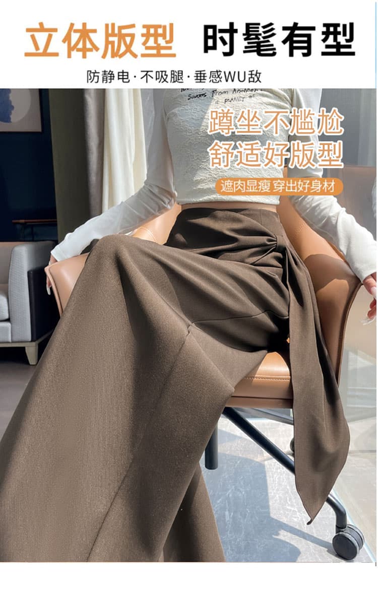 실사 이른 가을 디자인 센스 하이웨이스트 와이드 레그 팬츠 한국 스타일 레이스업 슬림해 보이는 도루 센스 스트레이트 바닥 청소 바지 다용도 캐주얼 바지 상세 이미지 11
