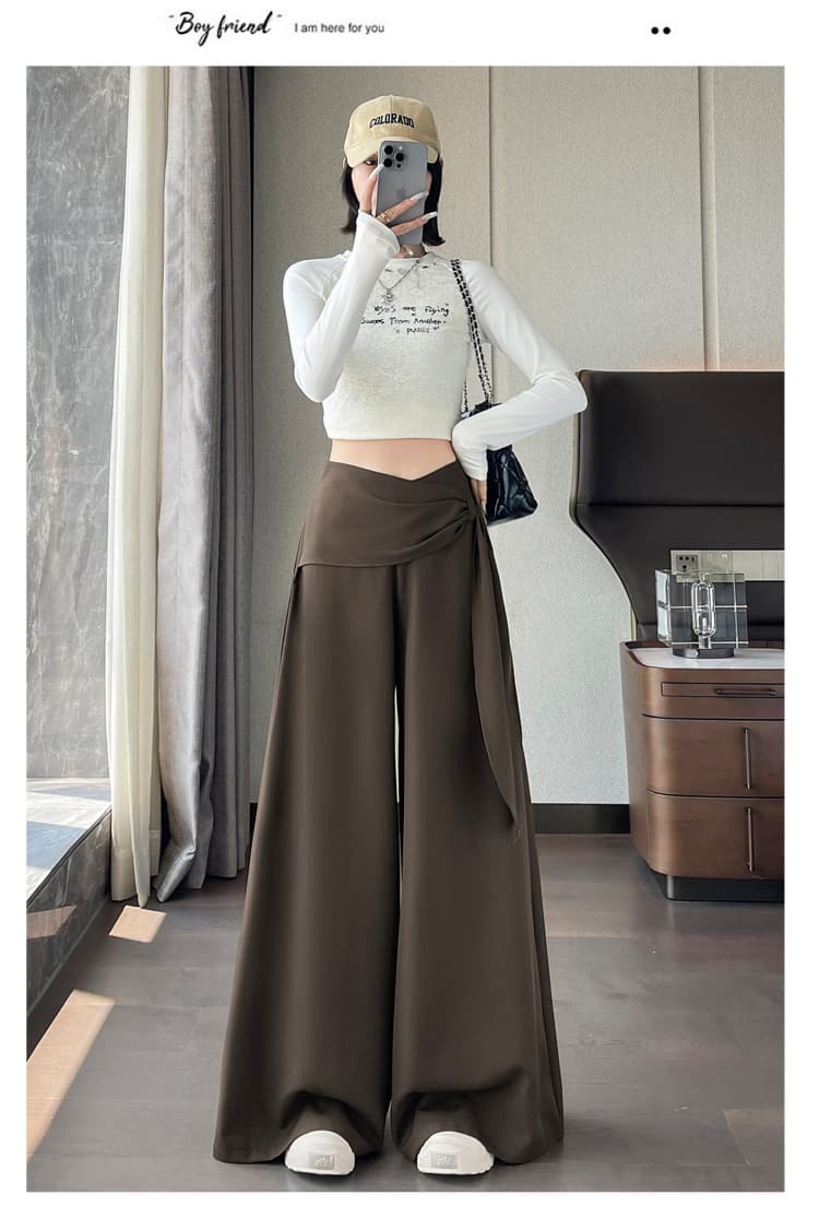 실사 이른 가을 디자인 센스 하이웨이스트 와이드 레그 팬츠 한국 스타일 레이스업 슬림해 보이는 도루 센스 스트레이트 바닥 청소 바지 다용도 캐주얼 바지 상세 이미지 49