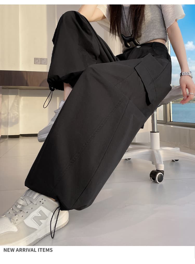 실사 2026 여름 새로운 펌프 로프 워크웨어 팬츠 여성 워시 물 면 조거 넓은 다리 둘 착용 모통이 칼 캐주얼 바지 여성 상세 이미지 74