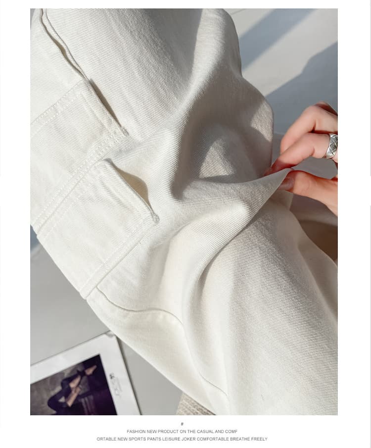 실사 워크웨어 화이트 넓은 다리 청바지 여성 새로운 하이웨이스트 루즈핏 스트레이트 팬츠 패션 다용도 바지 상세 이미지 24