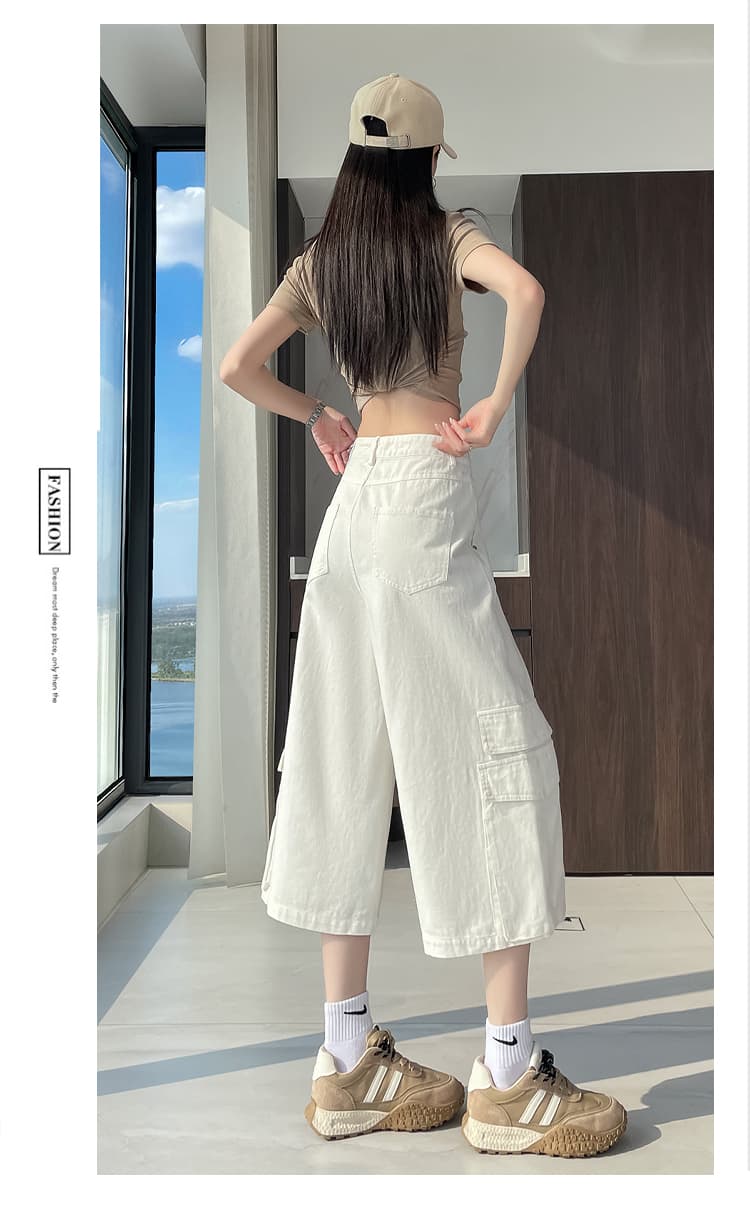 실사 워크웨어 화이트 넓은 다리 청바지 여성 새로운 하이웨이스트 루즈핏 스트레이트 팬츠 패션 다용도 바지 상세 이미지 31