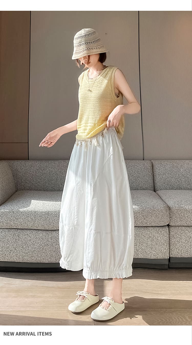 실사 한 부서 여름 루즈핏 패션 품격 와이드 레그 팬츠 허리밴드 대 바지 꽃밭 바지 9 포인트 캐주얼 바지 상세 이미지 22