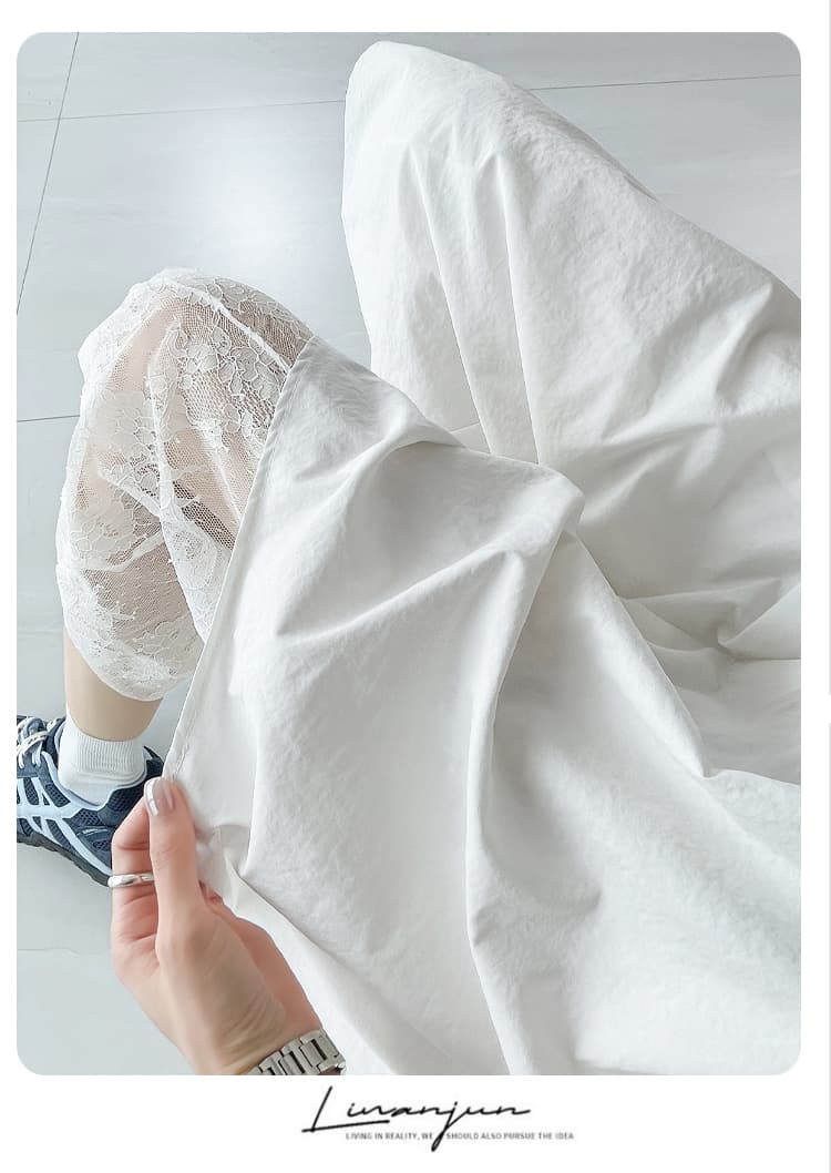 실사 디자인 센스 패치워크 레이스 패션 7 점 캐주얼 바지 여름 불규칙 하이웨이스트 패션 와이드 레그 팬츠 상세 이미지 38