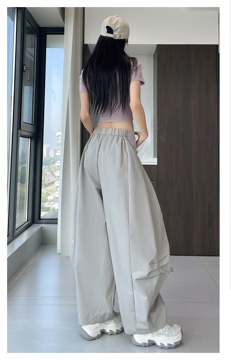 실사 디자인 센스 하이웨이스트 프릴 모통이 칼 바지 느긋한 바람 펌프 로프 슬림해 보이는 풍선 바지 다용도 캐주얼 바지 상세 이미지 55