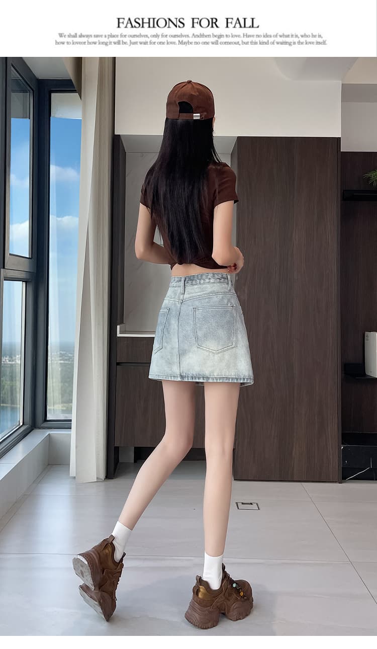 실사 2026 여름 새로운 레트로 워싱 데님 미니 스커트 디자인 센스 하이웨이스트 연령 감소 슬림해 보이는 A라인 스커트 상세 이미지 32