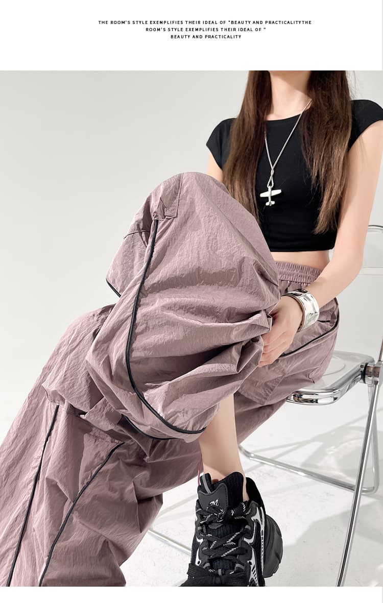 실사 여름 얇은 스타일 워크웨어 팬츠 허리밴드 조거 바지 패션 루즈핏 슬림해 보이는 둘 착용 아메리칸 캐주얼 운동 바지 상세 이미지 25