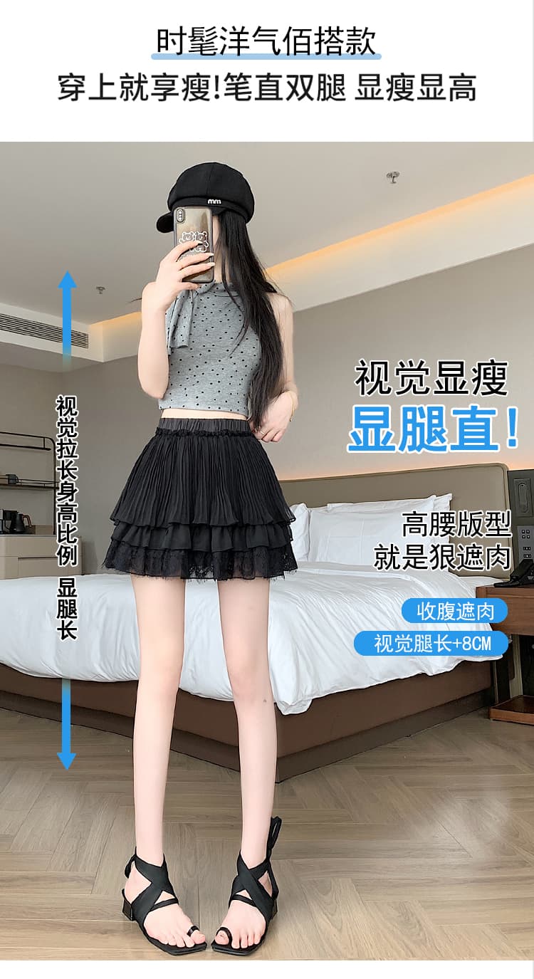 실사 레이스 레이스 패치워크 퍼프 케이크 드레스 2026 여름 발레 바람 한 마디 플리츠 미니 스커트 상세 이미지 4