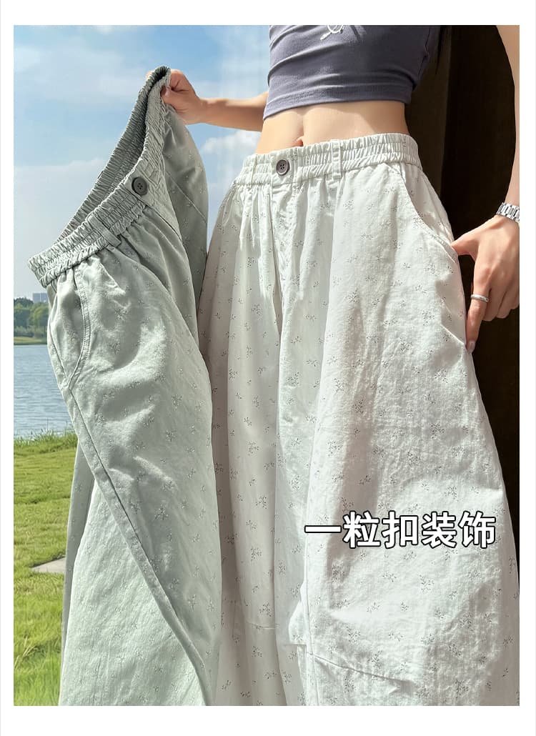 실사 한 부서 허리밴드 꽃무늬 모통이 칼 캐주얼 바지 느긋한 바람 슬림해 보이는 얇은 스타일 워크웨어 속도 건조한 와이드 레그 팬츠 상세 이미지 3
