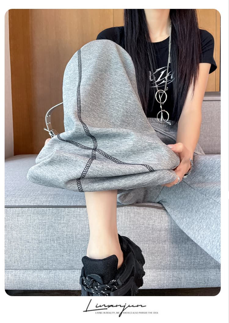 실사 디자인 센스 패션 하이웨이스트 모통이 칼 바지 둘 착용 캐주얼 웨이 바지 여름 다용도 와이드 레깅스 바지 얇은 상세 이미지 36