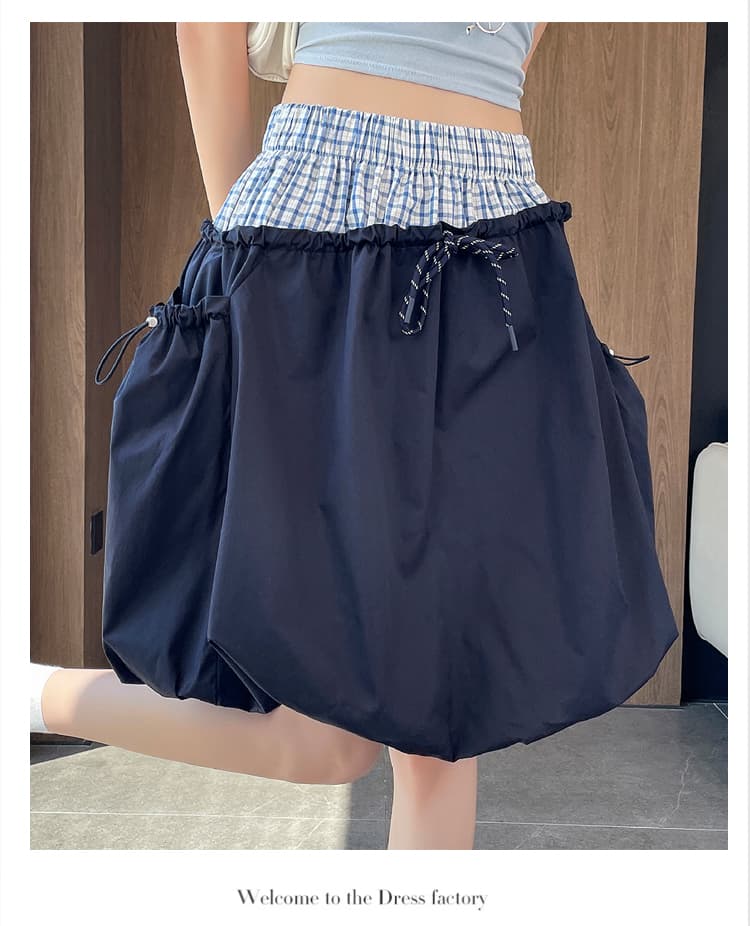 실사 디자인 센스 패치워크 배색 체크무늬 꽃밭 치마 하이웨이스트 빅 포켓 펌프 로프 캐주얼 미니 스커트 상세 이미지 40