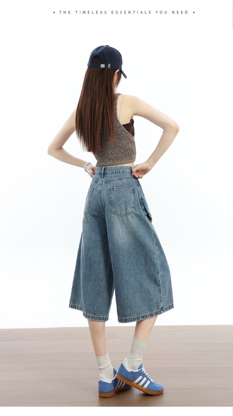 실사 디자인 센스 패치워크 페이크 레이어드 7 점 청바지 여름 새로운 루즈핏 슬림해 보이는 다용도 와이드 레그 팬츠 상세 이미지 31