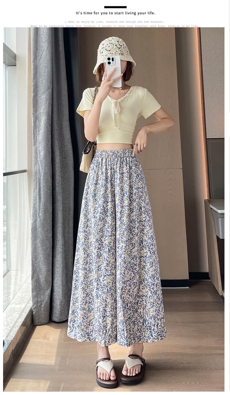 실사 레트로 느긋한 바람 캐주얼 꽃무늬 넓은 다리 캐주얼 바지 여름 얇은 스타일 다용도 도루 센스 9부 바지 바지 상세 이미지 30