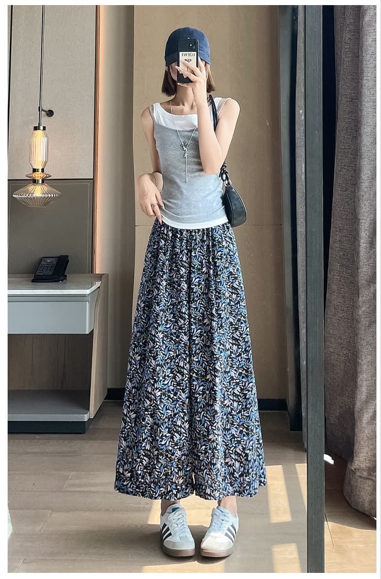 실사 레트로 느긋한 바람 캐주얼 꽃무늬 넓은 다리 캐주얼 바지 여름 얇은 스타일 다용도 도루 센스 9부 바지 바지 상세 이미지 35