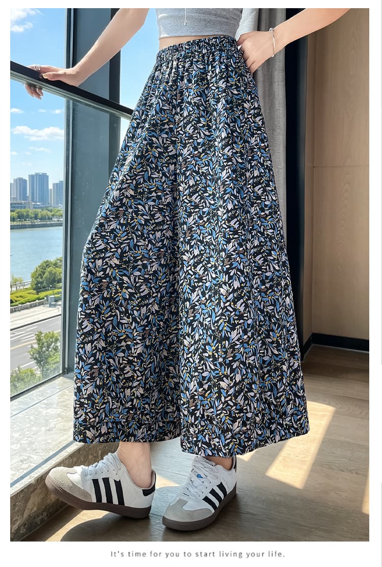 실사 레트로 느긋한 바람 캐주얼 꽃무늬 넓은 다리 캐주얼 바지 여름 얇은 스타일 다용도 도루 센스 9부 바지 바지 상세 이미지 36
