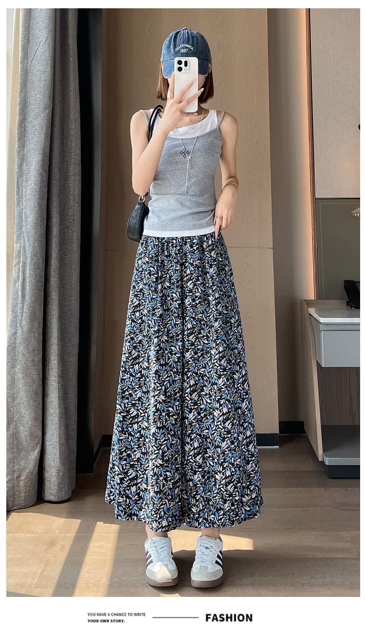 실사 레트로 느긋한 바람 캐주얼 꽃무늬 넓은 다리 캐주얼 바지 여름 얇은 스타일 다용도 도루 센스 9부 바지 바지 상세 이미지 38