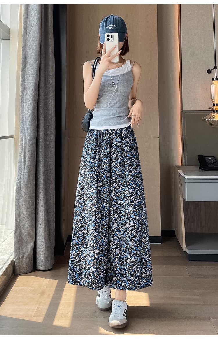 실사 레트로 느긋한 바람 캐주얼 꽃무늬 넓은 다리 캐주얼 바지 여름 얇은 스타일 다용도 도루 센스 9부 바지 바지 상세 이미지 48