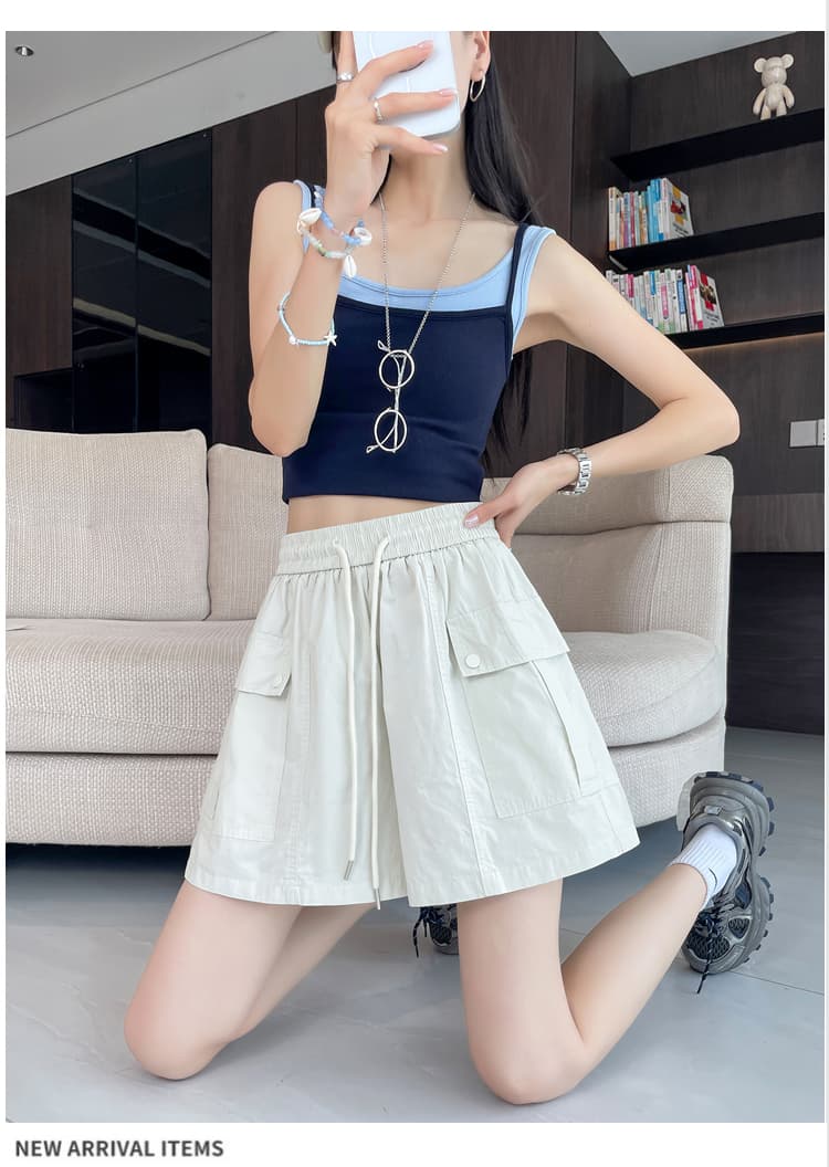 실사 패션 워크웨어 바지 여름 새로운 허리밴드 주머니 반신 스커트 노출 방지 한 마디 미니 스커트 상세 이미지 23