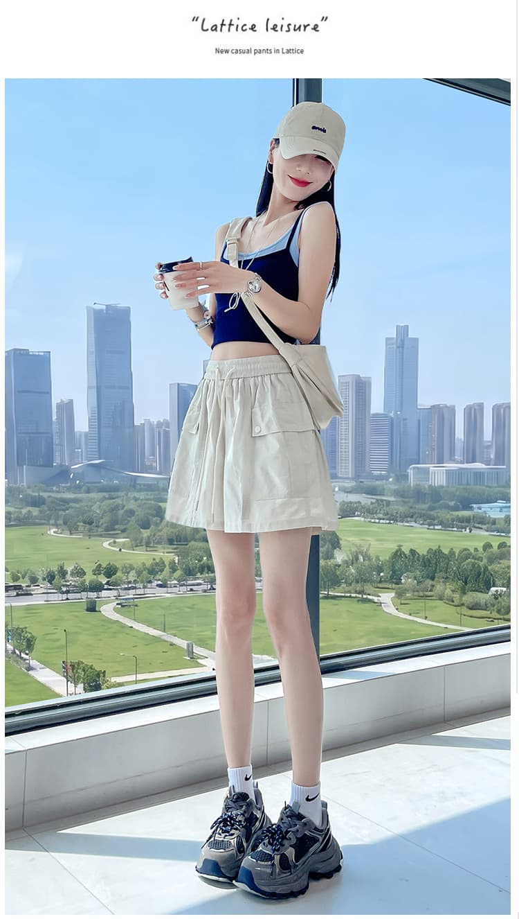 실사 패션 워크웨어 바지 여름 새로운 허리밴드 주머니 반신 스커트 노출 방지 한 마디 미니 스커트 상세 이미지 30