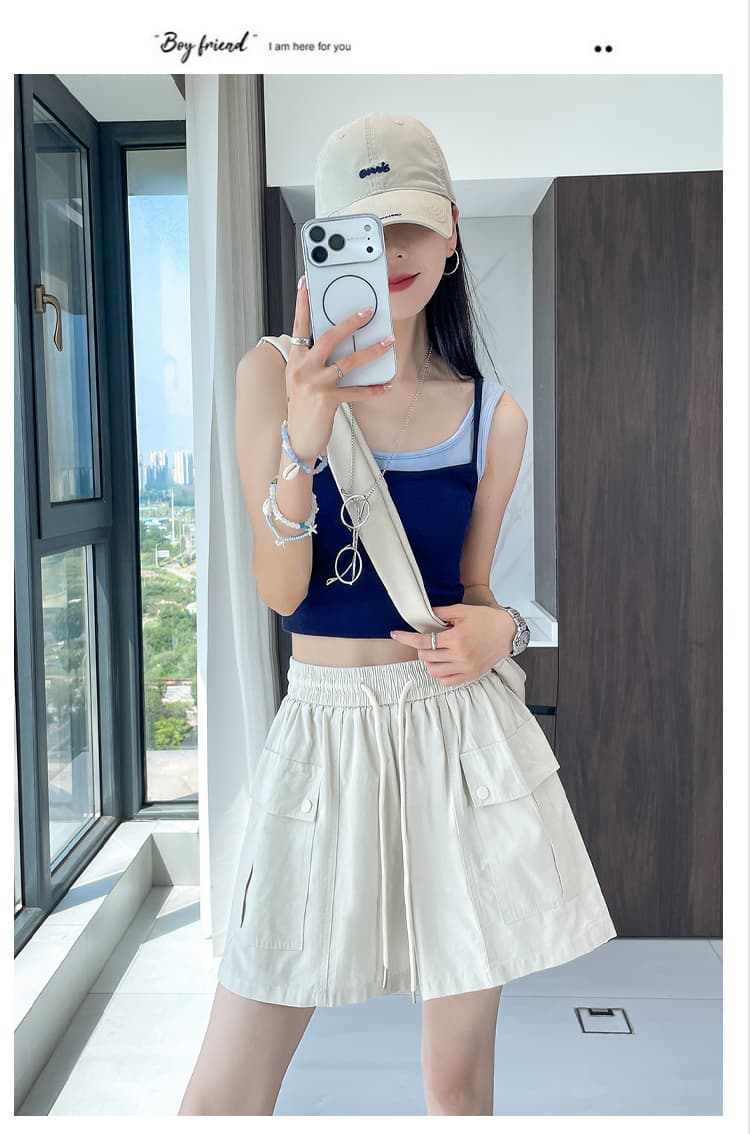 실사 패션 워크웨어 바지 여름 새로운 허리밴드 주머니 반신 스커트 노출 방지 한 마디 미니 스커트 상세 이미지 33