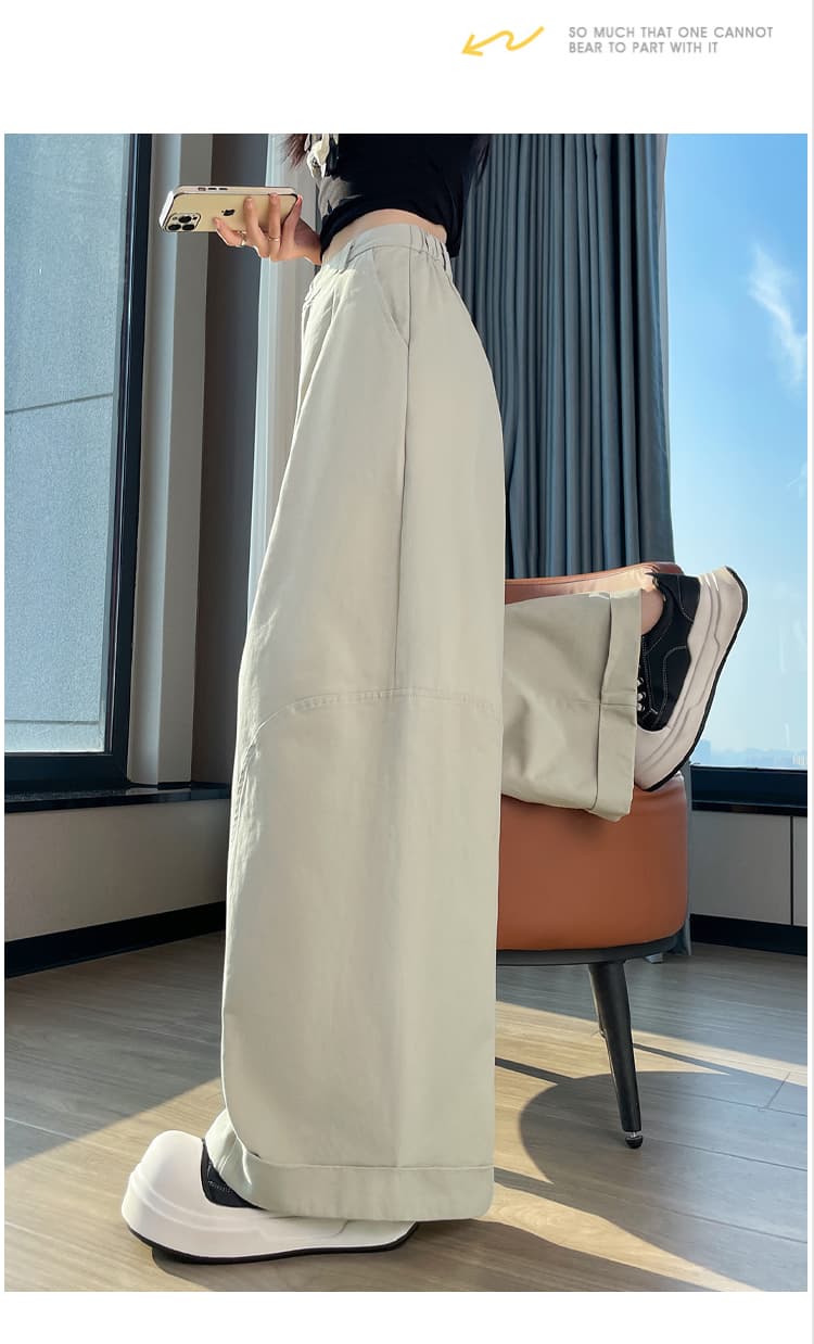실사 이른 가을 하이웨이스트 모통이 칼 와이드 레그 팬츠 패션 워시 물 볼륨 측면 루즈핏 슬림해 보이는 워크웨어 팬츠 캐주얼 스트레이트 팬츠 상세 이미지 45
