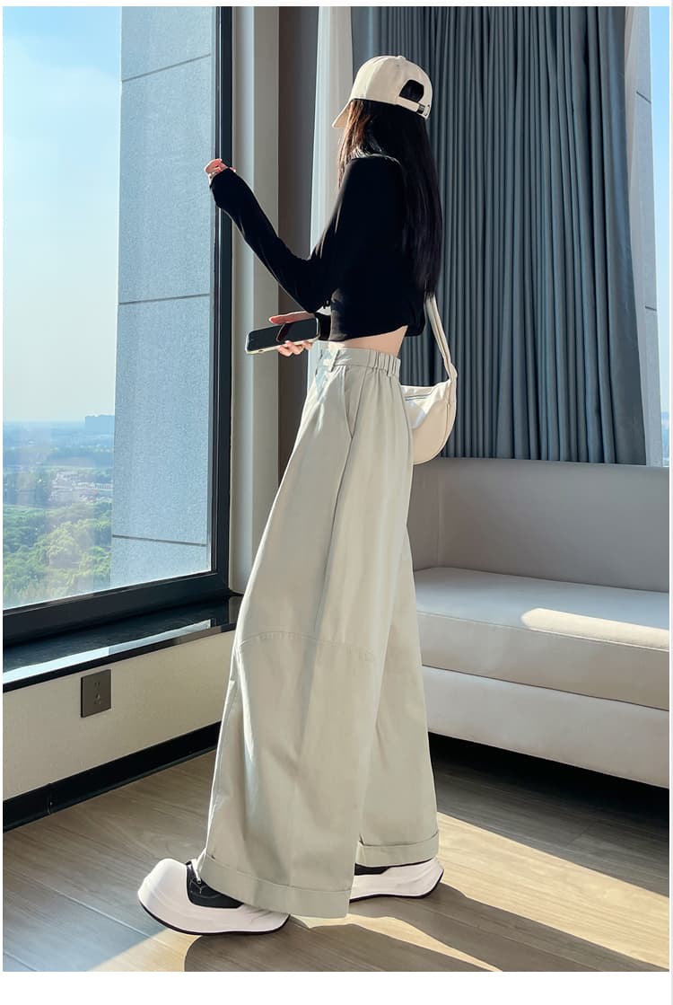 실사 이른 가을 하이웨이스트 모통이 칼 와이드 레그 팬츠 패션 워시 물 볼륨 측면 루즈핏 슬림해 보이는 워크웨어 팬츠 캐주얼 스트레이트 팬츠 상세 이미지 58