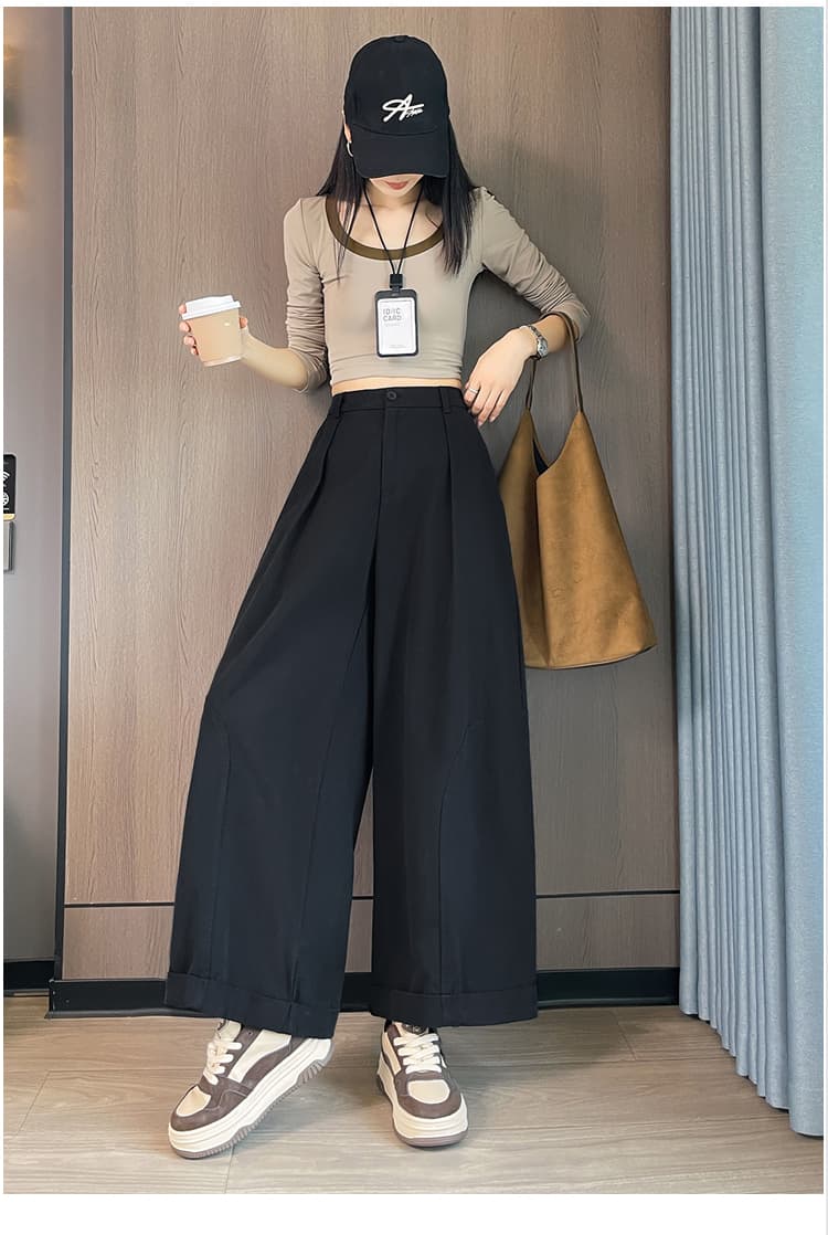 실사 이른 가을 하이웨이스트 모통이 칼 와이드 레그 팬츠 패션 워시 물 볼륨 측면 루즈핏 슬림해 보이는 워크웨어 팬츠 캐주얼 스트레이트 팬츠 상세 이미지 59