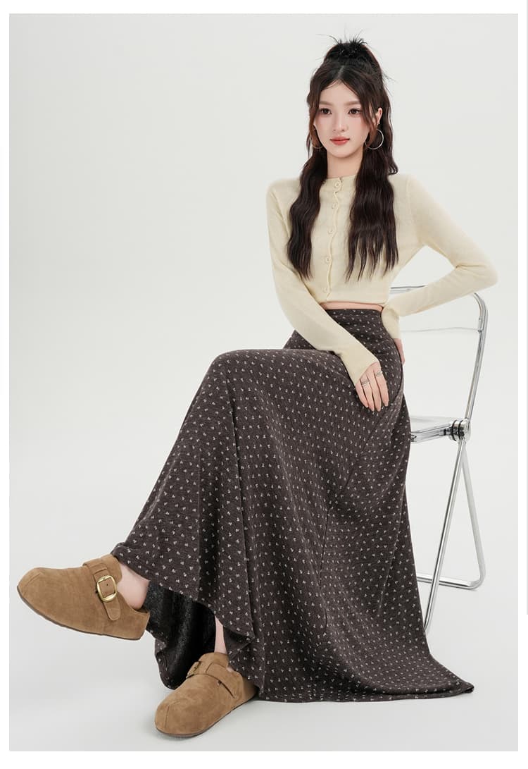 실사 한 부서 하이웨이스트 느긋한 바람 꽃무늬 롱 스커트 다용도 슬림해 보이는 부드러운 찹쌀 니트 도루 센스 반신 스커트 한 마디 우산 치마 상세 이미지 33