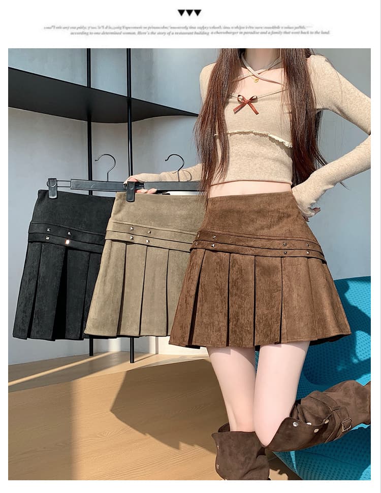 실사 디자인 센스 사슴 캐시미어 레트로 버드 나무 못 플리츠 미니 스커트 가을 겨울 새로운 하이웨이스트 ins 다용도 A라인 스커트 상세 이미지 18