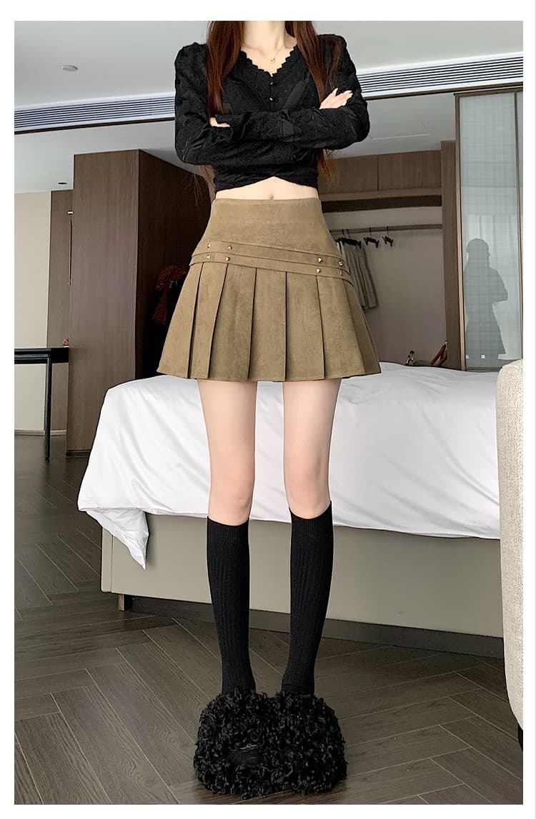 실사 디자인 센스 사슴 캐시미어 레트로 버드 나무 못 플리츠 미니 스커트 가을 겨울 새로운 하이웨이스트 ins 다용도 A라인 스커트 상세 이미지 36