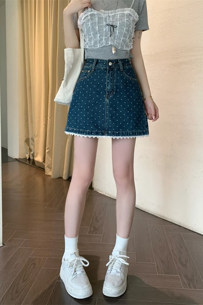 레이스 레이스 데님 반바지 여성 하이웨이스트 여름 새로운 빅 사이즈 지방 mm 루즈핏 슬림해 보이는 한 마디 넓은 다리 뜨거운 바지 이미지 5