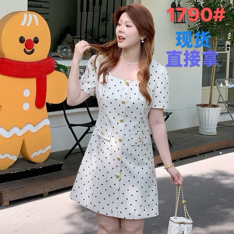 마이크로 지방 여성 의류 빅 사이즈 지방 mm 여름 분기 별 칼라 슬림해 보이는 표지 고기 연령 감소 도트 무늬 드레스 표지 배