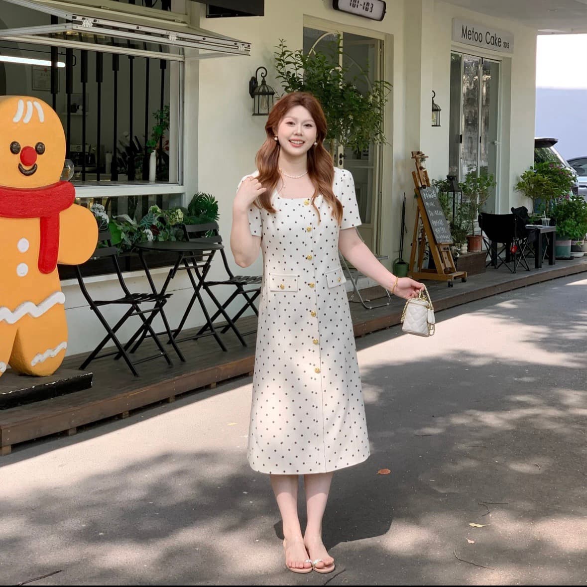 마이크로 지방 여성 의류 빅 사이즈 지방 mm 여름 분기 별 칼라 슬림해 보이는 표지 고기 연령 감소 도트 무늬 드레스 표지 배 상세 이미지 1