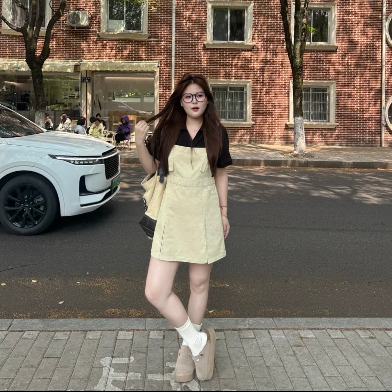 잉 잉잉 남섬 바람 빅 사이즈 여성 의류 패치워크 배색 드레스 여름 지방 mm 슬림해 보이는 멜빵 치마 이미지 2