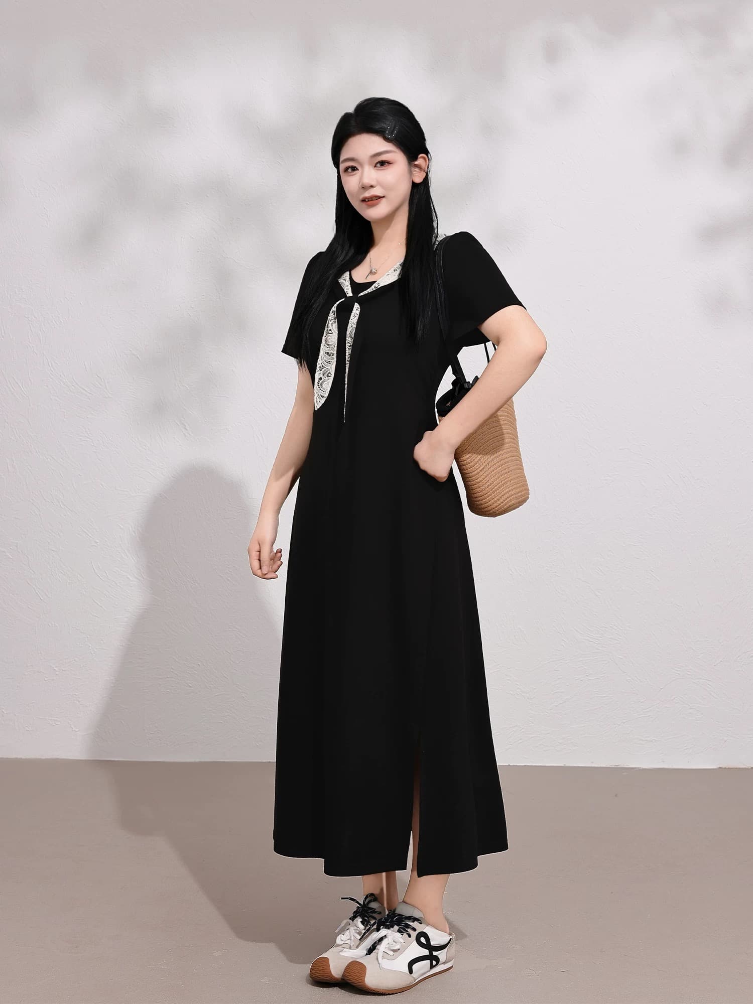 마이크로 지방 계란 자매 빅 사이즈 여성 의류 지방 mm 여름 숄 코디 레이스 드레스 반팔 허리 수축 치마