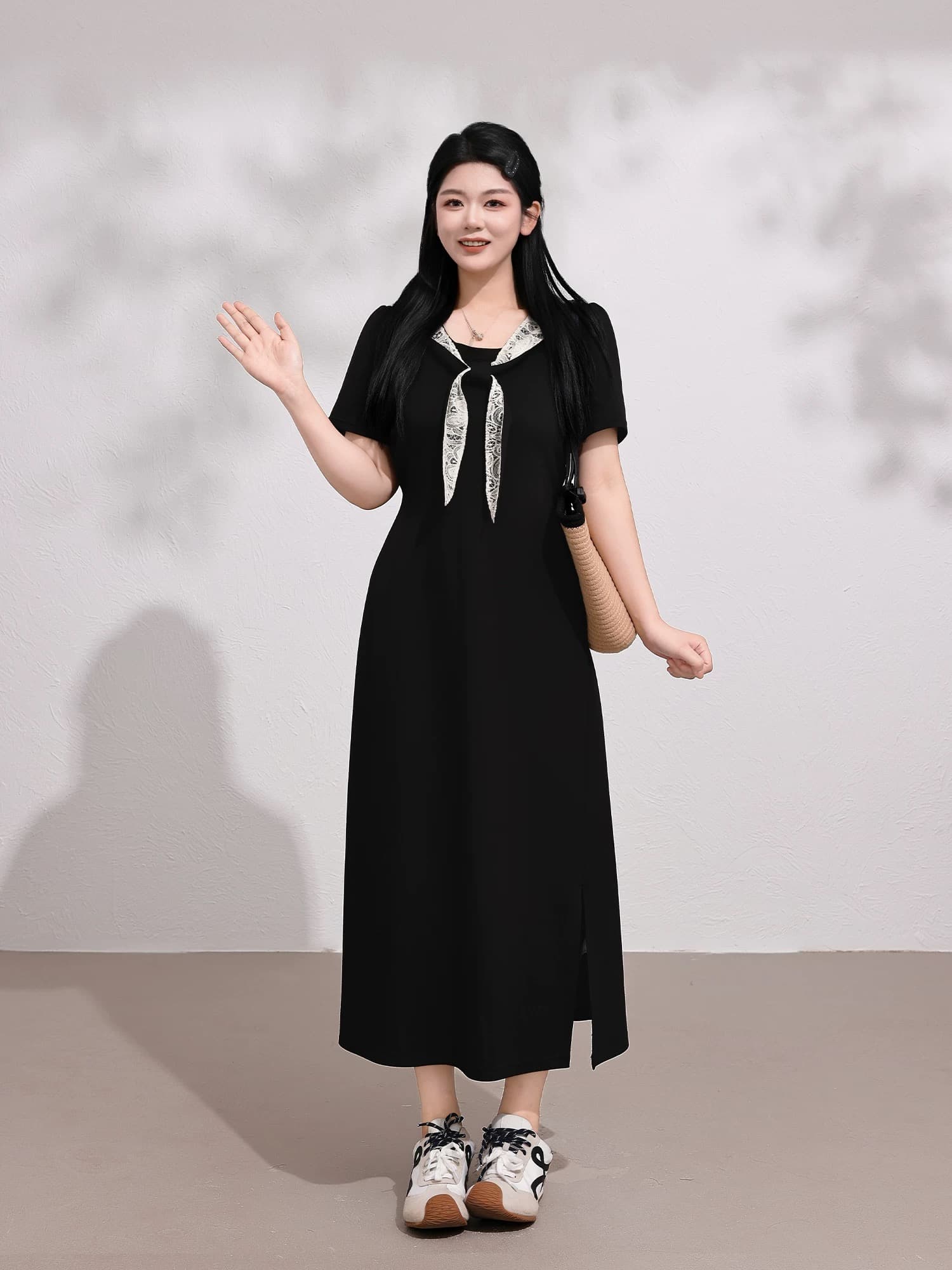 마이크로 지방 계란 자매 빅 사이즈 여성 의류 지방 mm 여름 숄 코디 레이스 드레스 반팔 허리 수축 치마 이미지 2