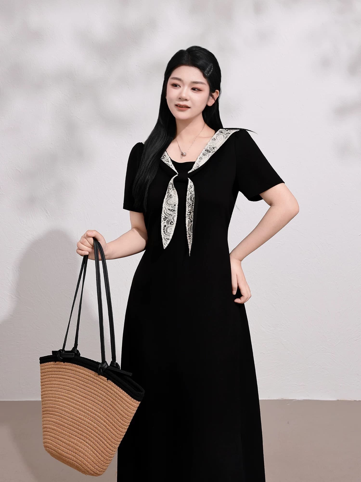 마이크로 지방 계란 자매 빅 사이즈 여성 의류 지방 mm 여름 숄 코디 레이스 드레스 반팔 허리 수축 치마 이미지 3