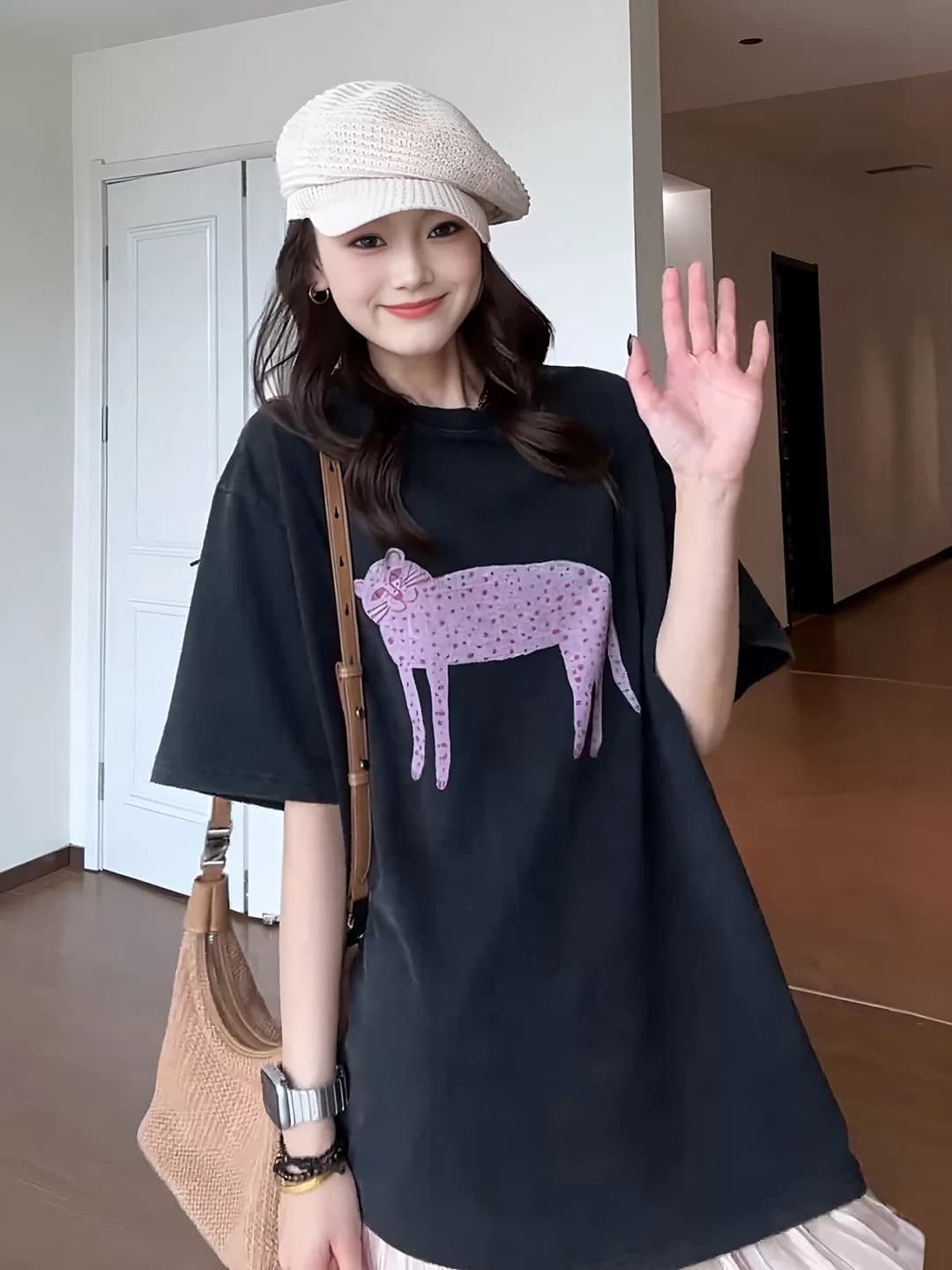 남부 유럽 휴일 패션 다용도 캐주얼 익스트림 제인 바람 라운드 넥 프린트 반팔 티셔츠 맨위 여성