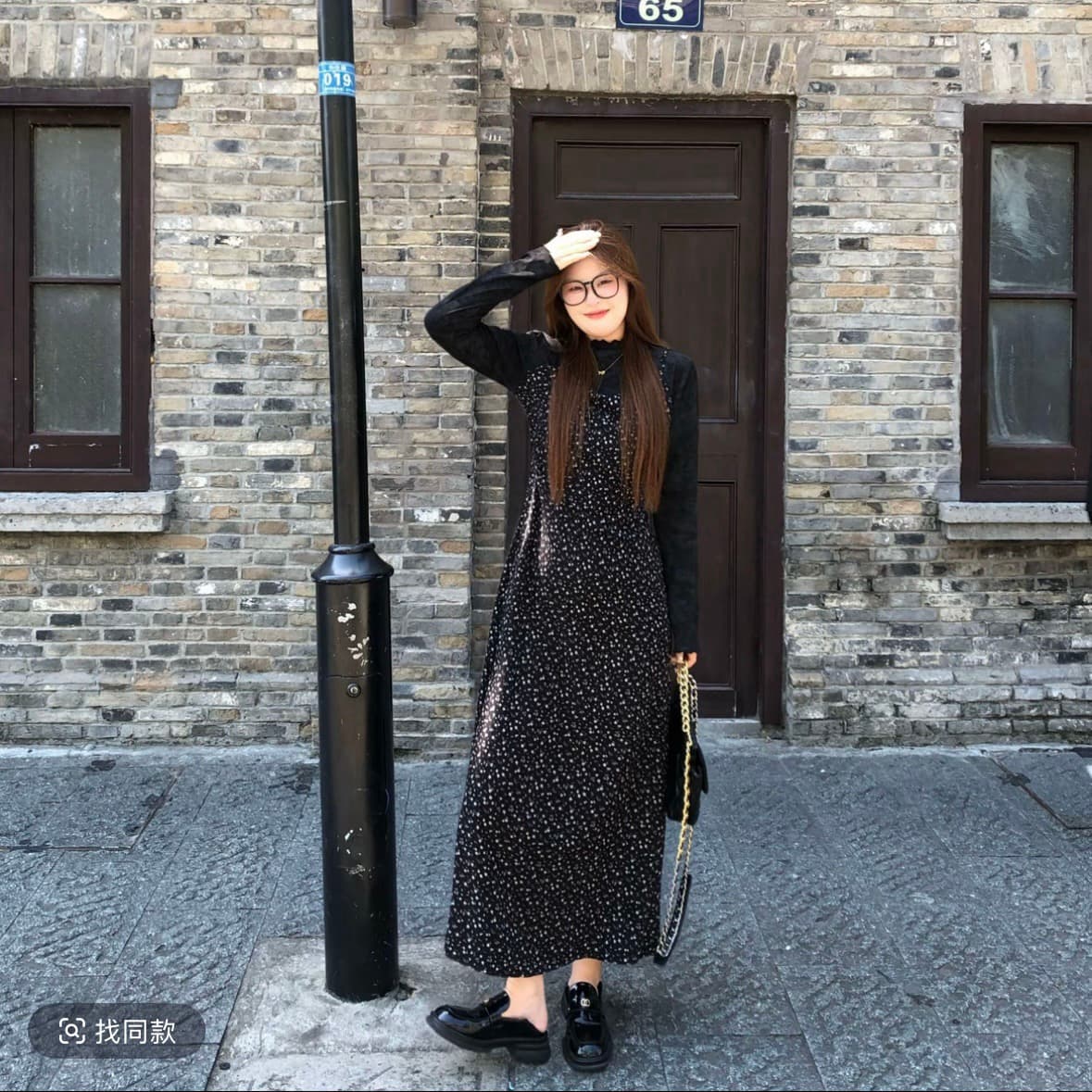 남섬 바람 빅 사이즈 여성 의류 봄 가을 긴팔 꽃무늬 드레스 마이크로 지방 mm 연령 감소 페이크 레이어드 길다 치마 슬림해 보이는 이미지 2