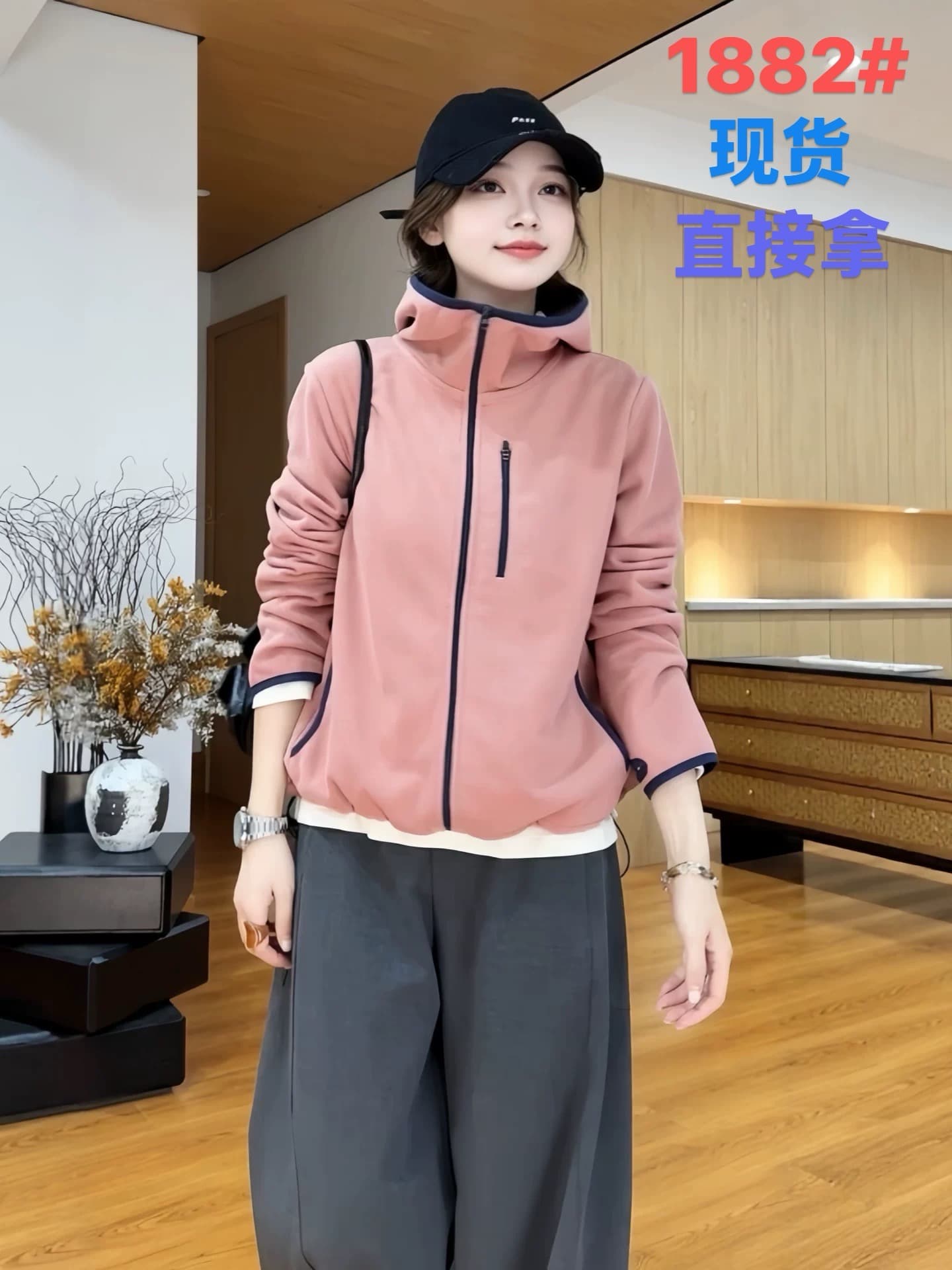마이크로 지방 캐주얼 운동 바람 연령 감소 후드 지퍼 후드티 여성 코트 가을 배색 루즈핏 슬림해 보이는 다용도 맨위