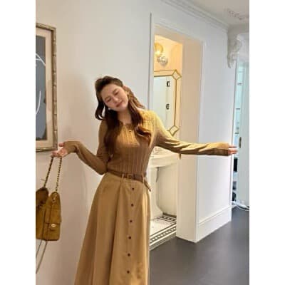빅 사이즈 여성 의류 마이크로 지방 mm 슬림해 보이는 표지 고기 가을 긴팔 프랑스식 니트 패치워크 페이크 레이어드 드레스 이미지 2