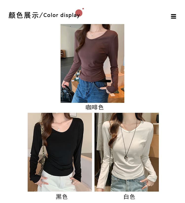 실사 프랑스식 V넥 긴팔 티셔츠 여성 가을 겨울 디자인 센스 작은 대중 몸매 가꾸기 쇼트 스타일 인사이드 가져 가라. 기본 셔츠 긍정적 인 어깨 의류 상세 이미지 3