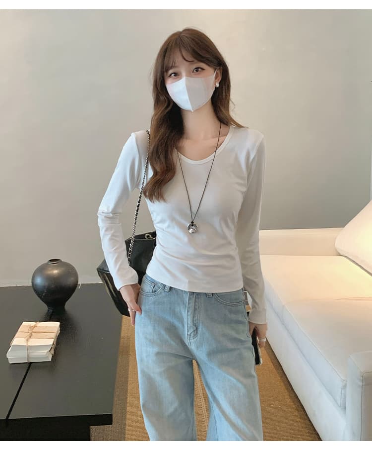 실사 프랑스식 V넥 긴팔 티셔츠 여성 가을 겨울 디자인 센스 작은 대중 몸매 가꾸기 쇼트 스타일 인사이드 가져 가라. 기본 셔츠 긍정적 인 어깨 의류 상세 이미지 16