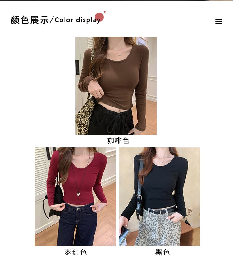 실사 긍정적 인 어깨 V넥 긴팔 티셔츠 여성 가을 겨울 디자인 센스 몸매 가꾸기 쇼트 스타일 인사이드 가져 가라. 기본 셔츠 한국 스타일 다용도 맨위 상세 이미지 3