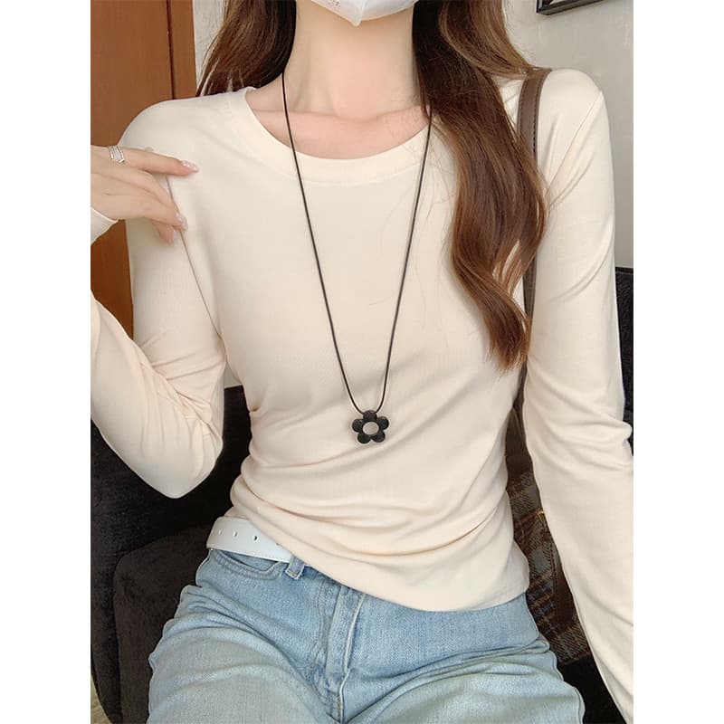실사 낮은 네크라인 긴팔 티셔츠 여성 가을 겨울 몸매 가꾸기 다용도 단색 인사이드 잡아라. 의류 2026 새로운 정장 기본 셔츠 이미지 3
