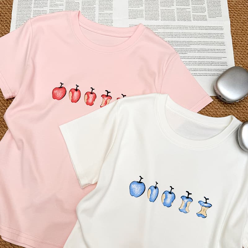 실사 한국 스타일 미니멀리즘 반팔 티셔츠 여성 여름 디자인 센스 작은 대중 프린트 반소매 재미있는 연령 감소 긍정적 인 어깨 동정 이미지 4
