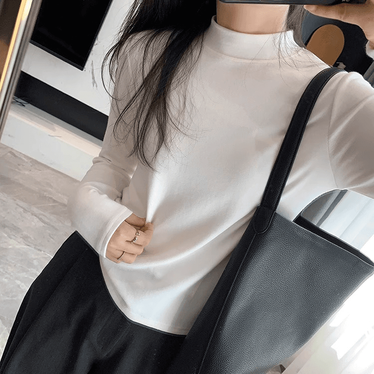 작은 스탠드 칼라 기본 셔츠 여성 기초 섹션 단색 긴팔 티셔츠 가을 겨울 미니멀리즘 몸매 가꾸기 다용도 중 칼라 긍정적 인 어깨 의류